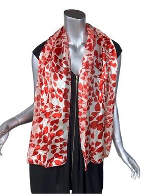 NEW Fashion Scarf Red & White Heart Print Silk Feel 60” X 13”